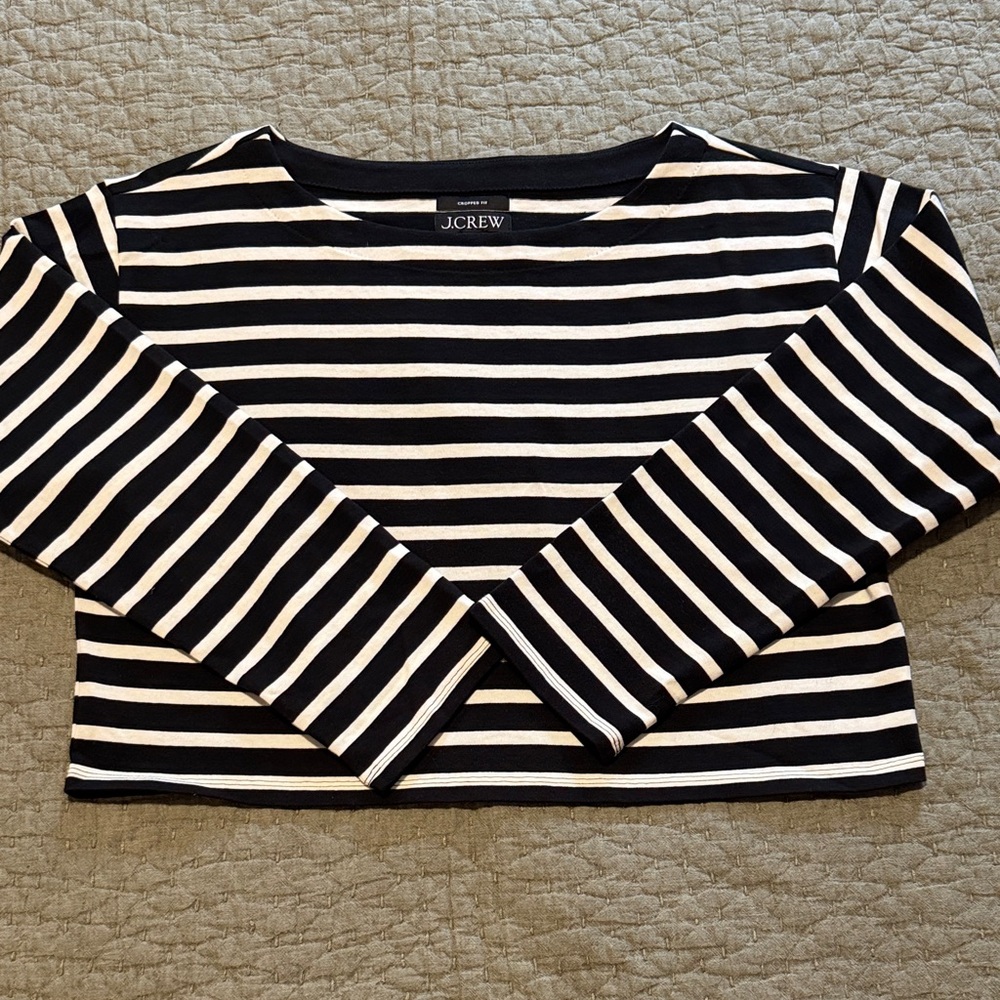 J.CREW Striped Boxy Cropped Heavyweight Boatneck Tee